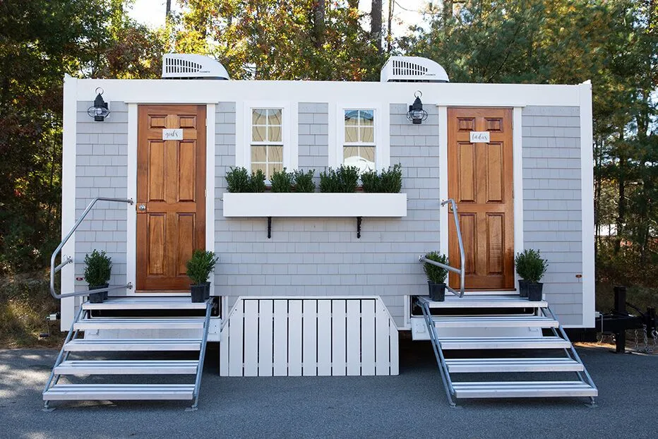 Wedding restroom units discretely staged at a venue in Waco, Texas